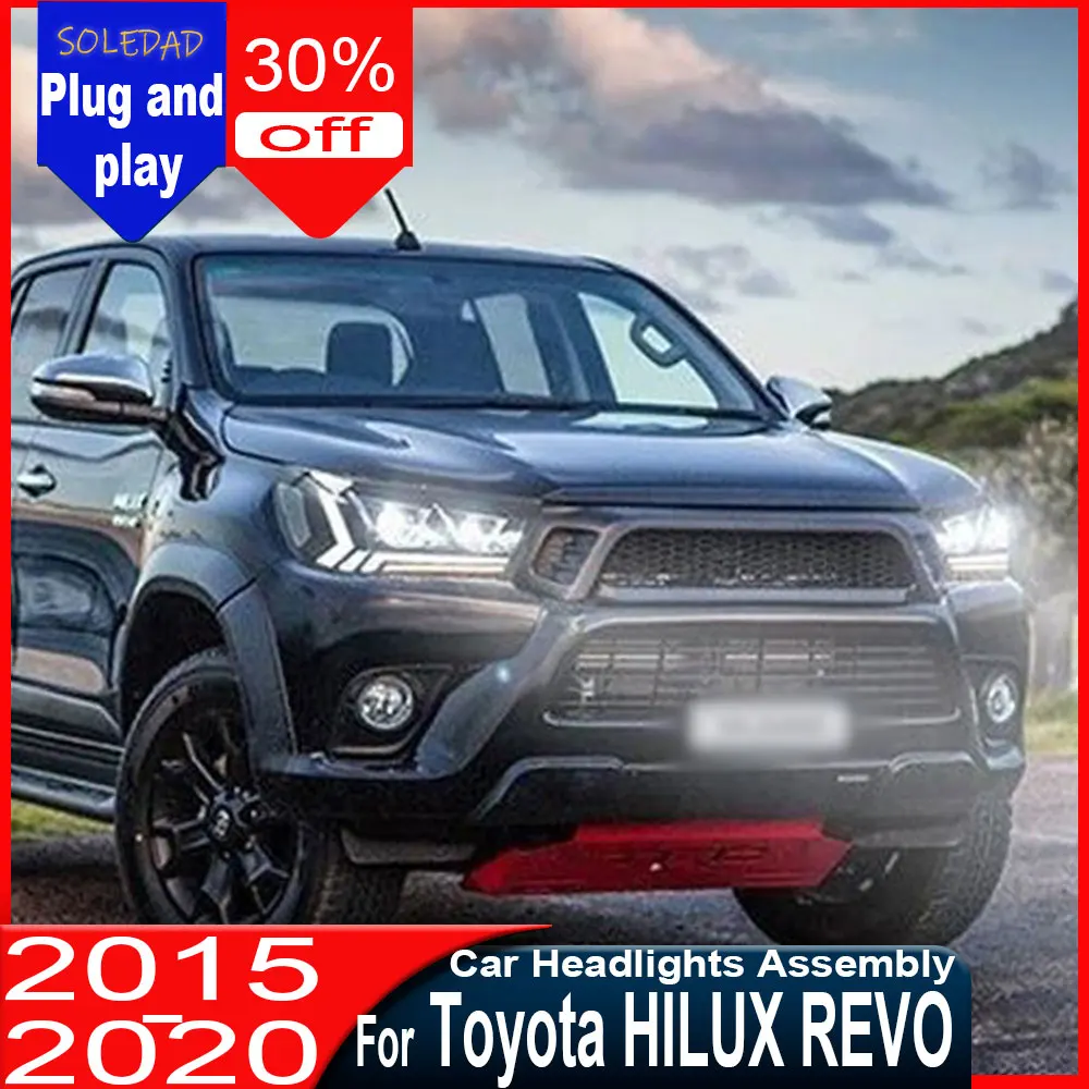 

Светодиодные фары для Toyota HILUX REVO 2015-2020 в стиле Lexus, модернизированные фары с динамическими сигналами поворота и дневными ходовыми огнями (DRL), комплект передних фар.