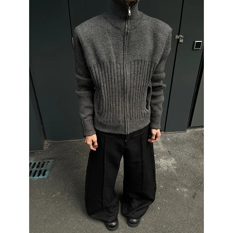 

Мужской свитер с высоким воротником в стиле Old Money, высококачественный американский ретро-кардиган на молнии, универсальная молодежная вязаная куртка для зимы.