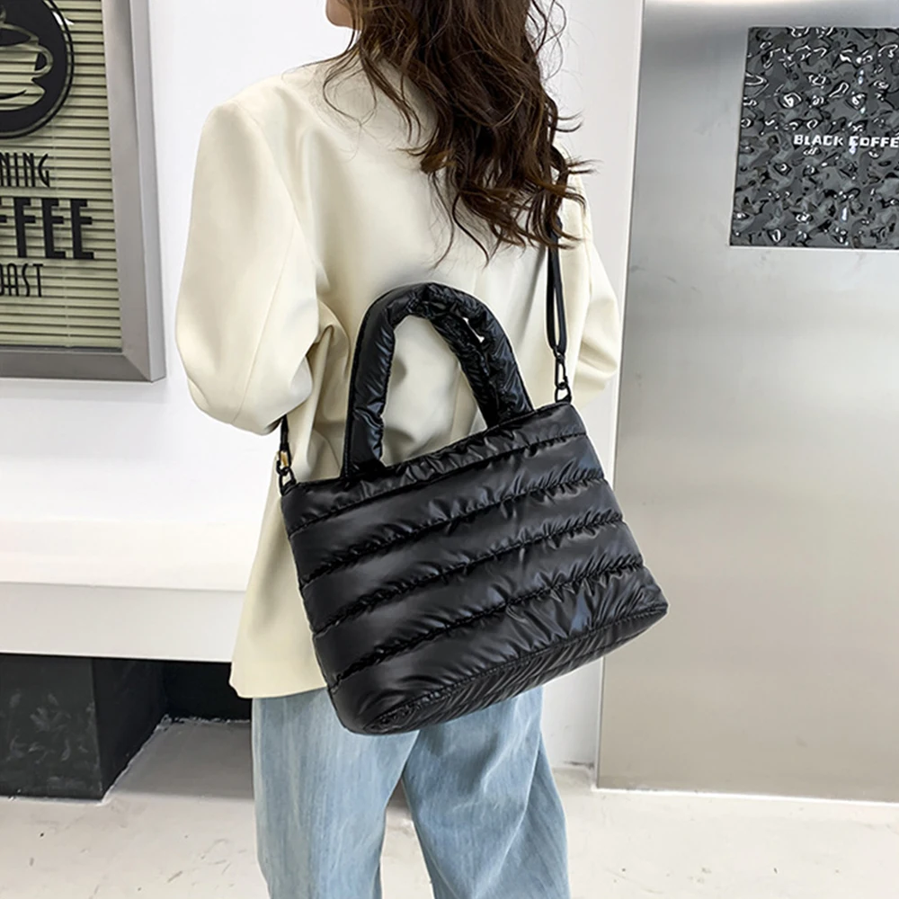 Quilted Puffy Handbag Lightweight Puffer Tote Bag Down Cotton Padded Crossbody Handbag for Office Travel School Shoulder Bag