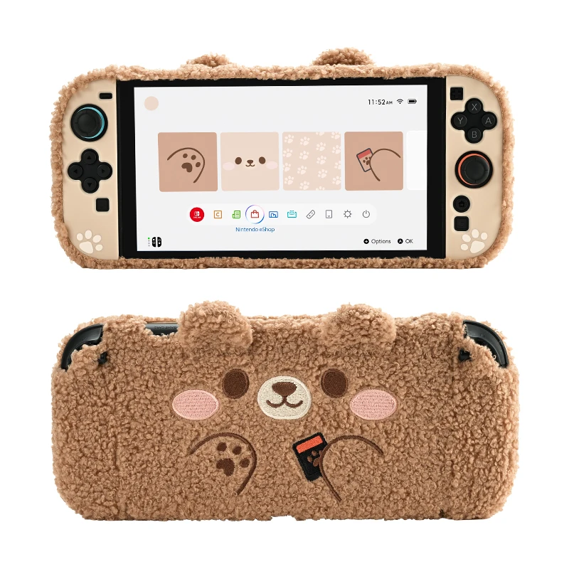 GeekShare Étui en peluche compatible avec Switch 2 (2025), housse de protection NS2 pour console et contrôleur Joy Grip, ours en peluche