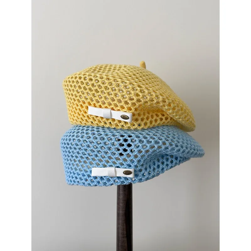 Japanese Style Simple Straw Berets Women's Summer French Literary Thin Section Showing Face Small Hollow Breathable Painter Hat