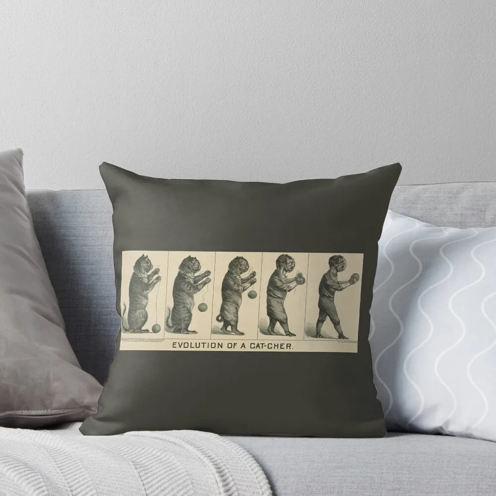 Baseball history, 1889 drawing Evolution of a cat-cher Throw Pillow New year Sofa Cushions ornamental pillows for living room