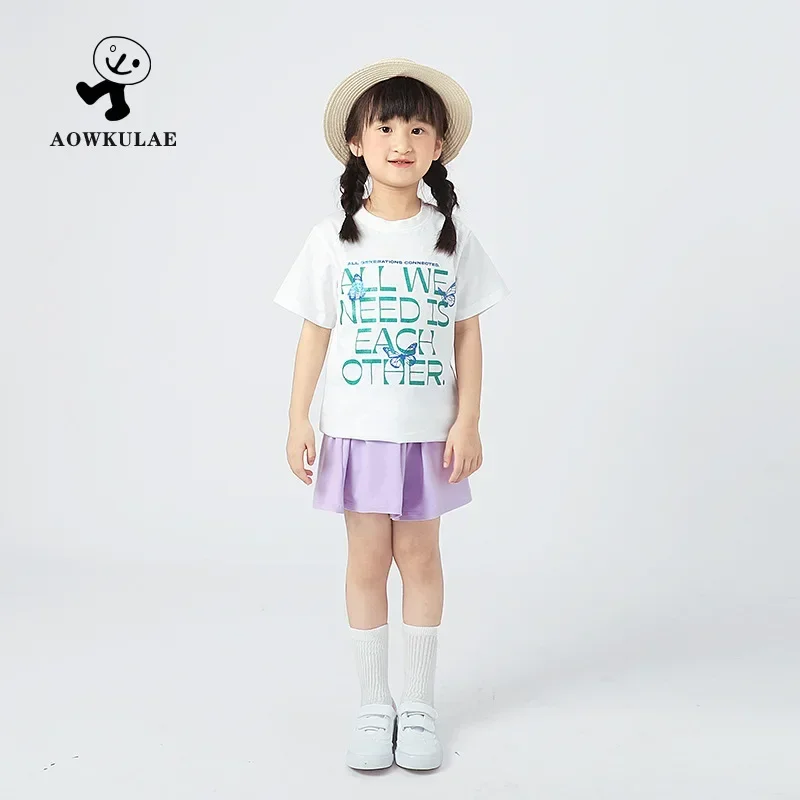 Children's suit summer new girls short-sleeved T-shirt suit middle and large children cartoon tops girls shorts suit