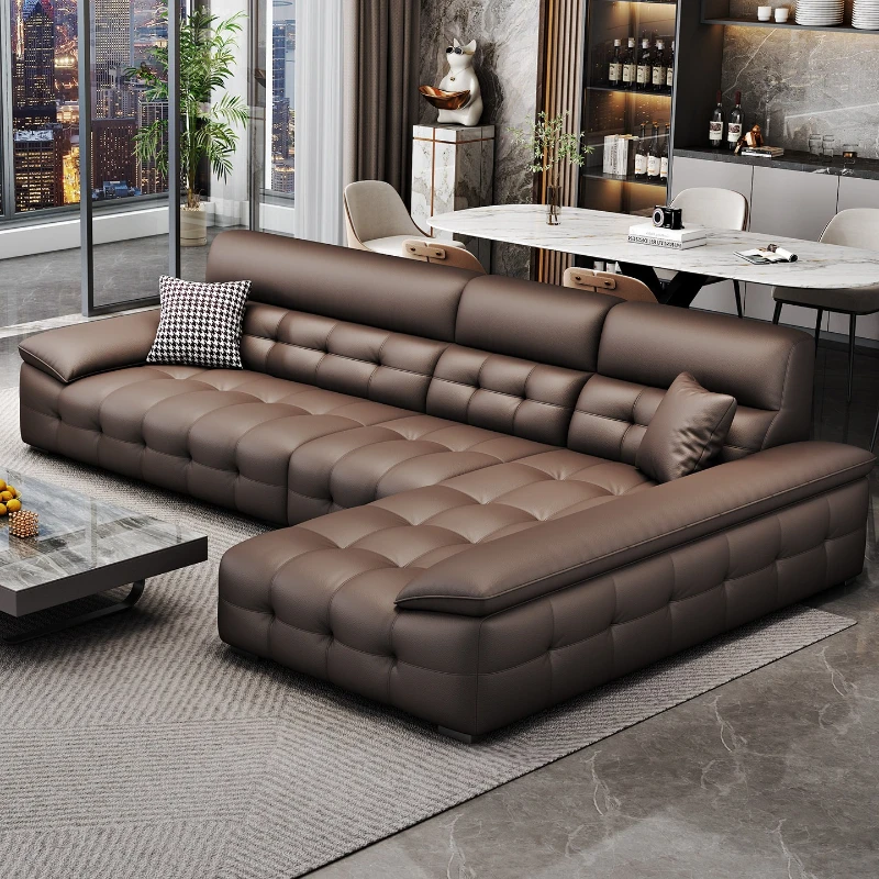 Lawrence Layer Cowhide Living Room Sofas And Seating Straight Row Noble Consort Italian Minimalist Leather Sofa Couch Furniture