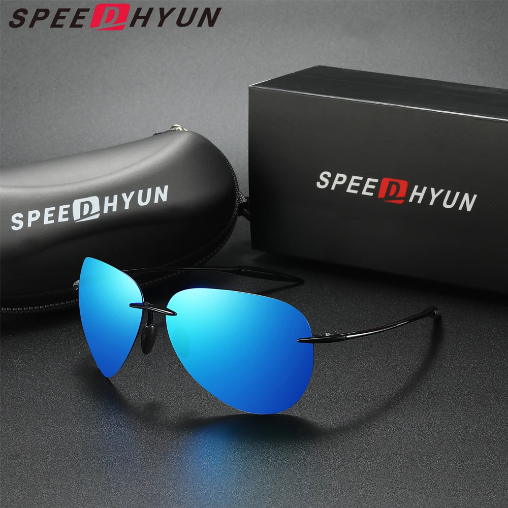 SPEEDHYUN Rimless Sunglasses Men Pilot Ultralight TR90 High Quality Round Frameless Eye Protect Glasses Polarized Women Eyewear