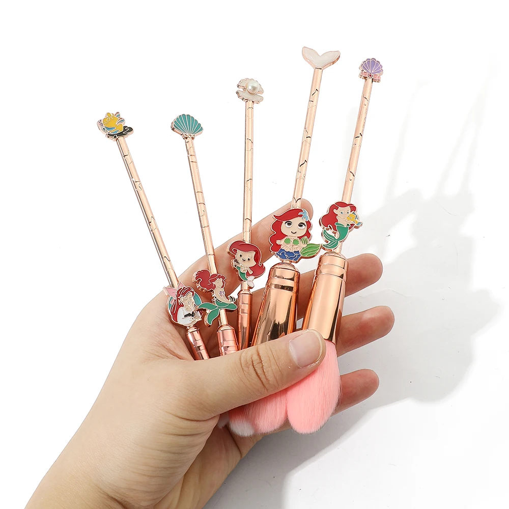 Cute The Little Mermaid Pink Makeup Brushes Princess Ariel Soft Comfortable Specialized Cosmetic Brush Women Beauty Tools Kit