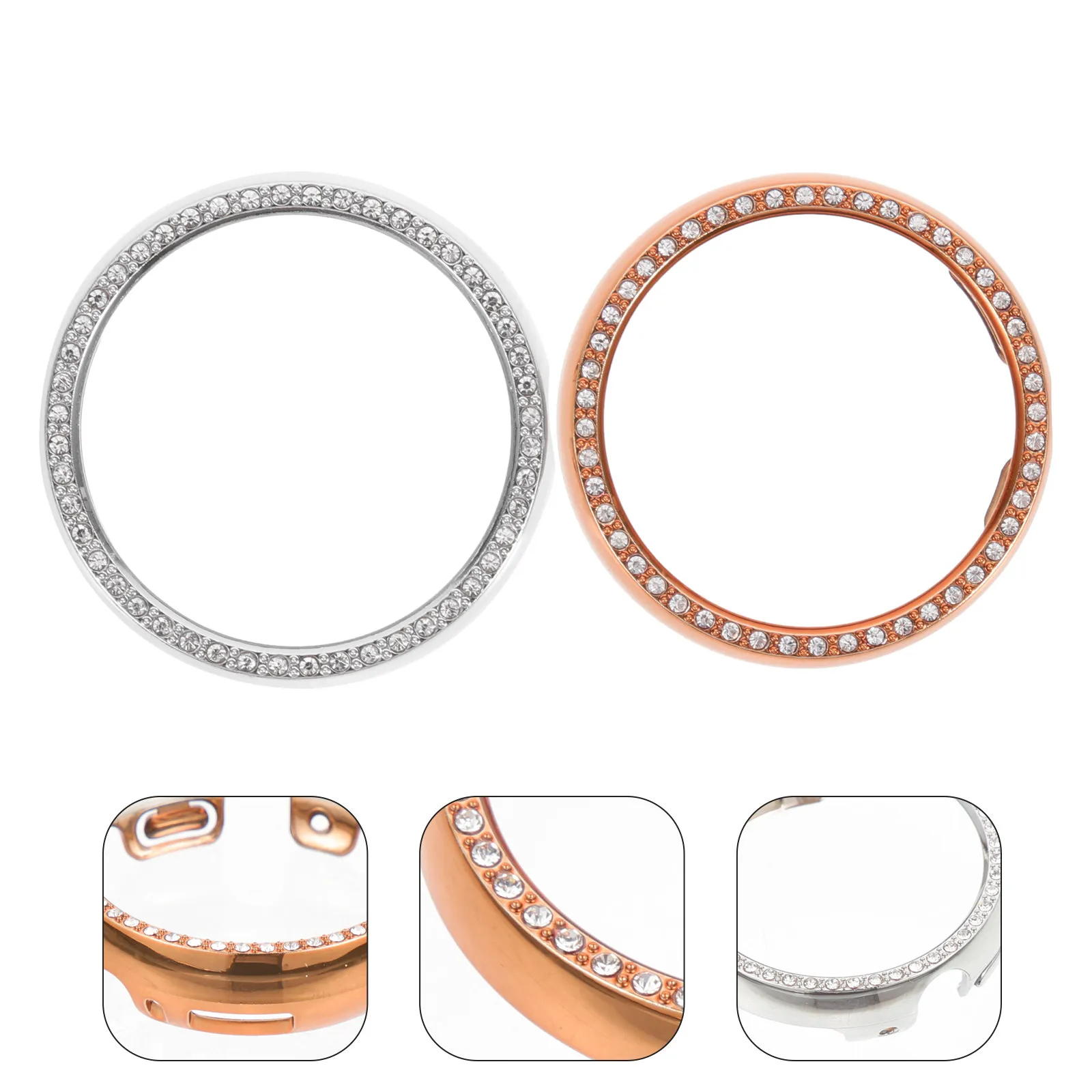 

2Pcs Fashionable Delicate Rhinestone Watch Bumper Case Protective Watch Cover Reusable Detachable Anti-Shocking Smartwatch Shell