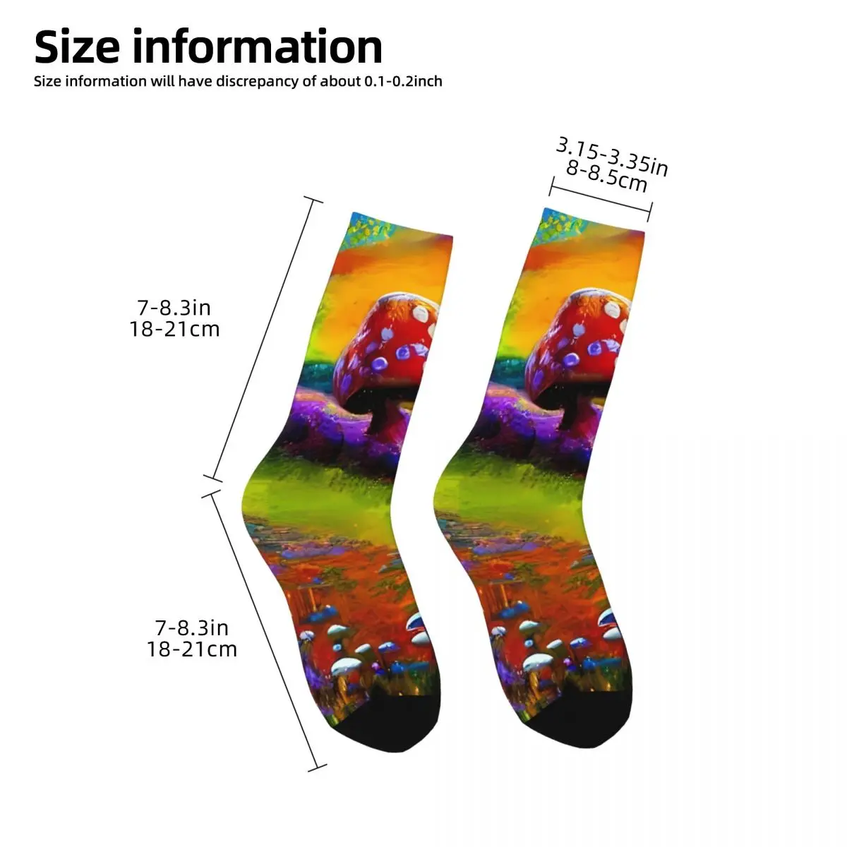 Funny Crazy Sock for Men Drawing Harajuku Mushroom Breathable Pattern Printed Crew Sock Novelty Gift