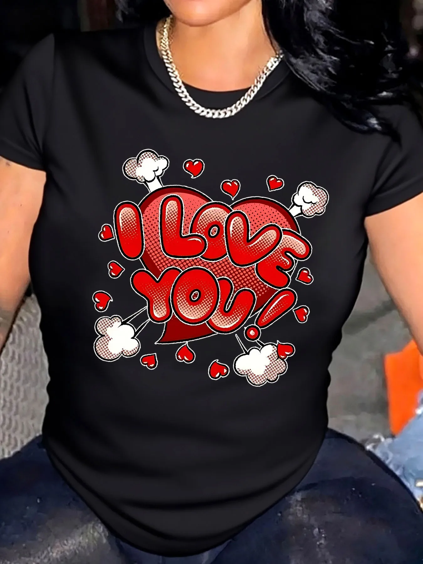 

Женская футболка больших размеров на день Святого Валентина, уличная одежда с принтом «Я люблю тебя»
