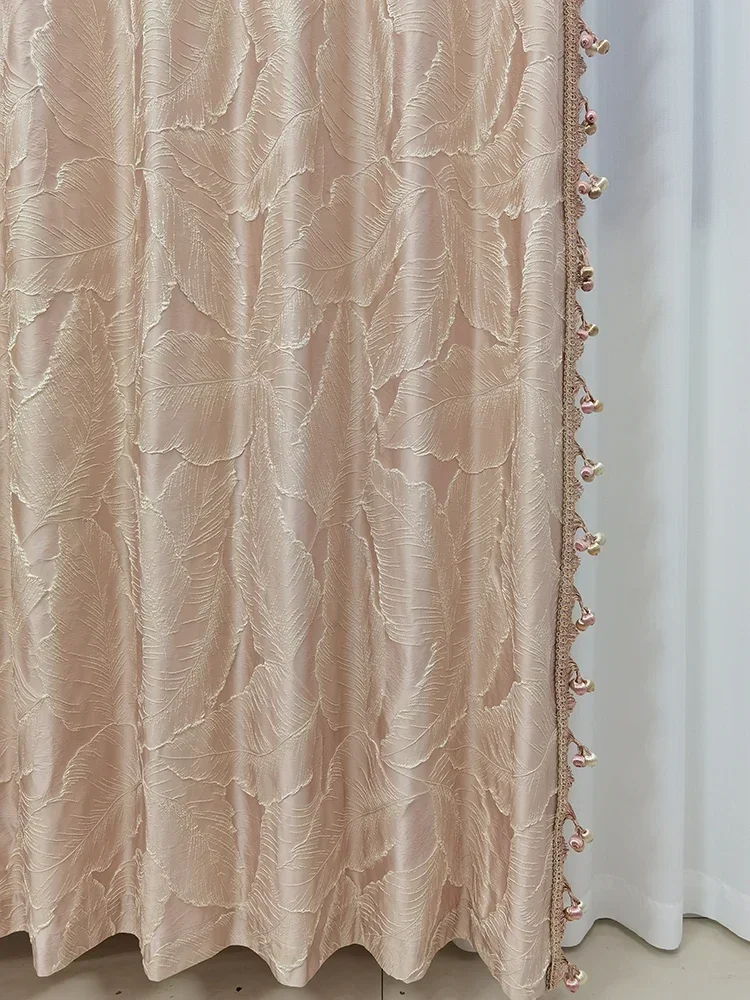 Customized Pink Gold Embossed Lace Shading Curtains For Bedroom Living Room French Window Balcony Window