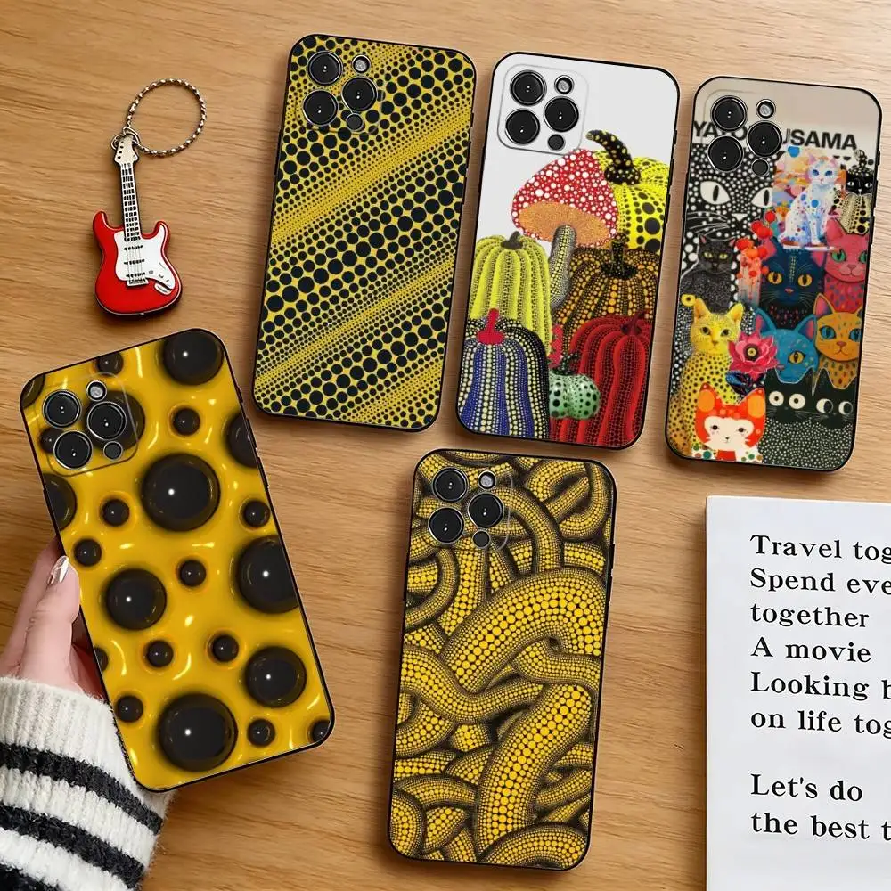 Y-Yayoi K-Kusama Aesthetic Phone Case For iPhone 17,16,15,14,13,12,11 Plus,Pro Max,XS,Soft Silicone Black Cover