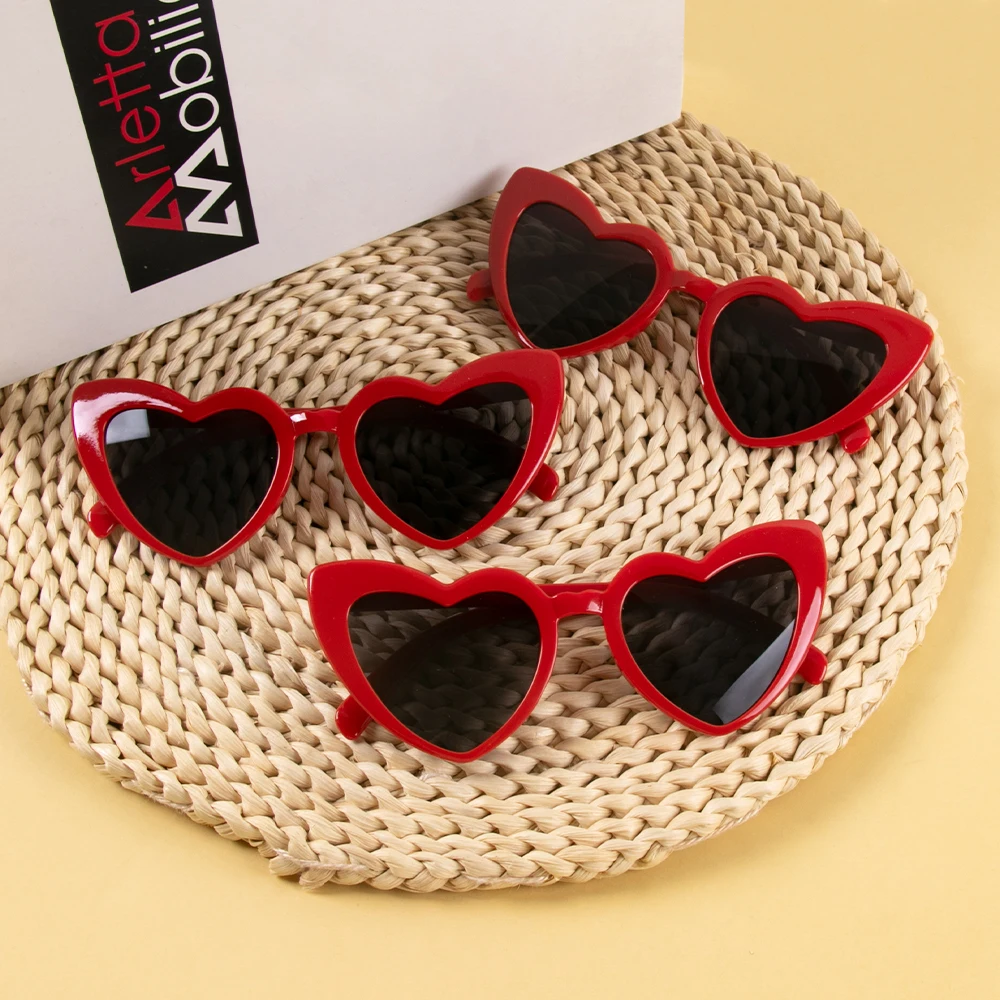 8 Pairs Hearted Shaped Pink Red Sunglasses Vintage Cat Eye Photo Glasses for Wedding Bridal shower Decoration Bachelorette Decor