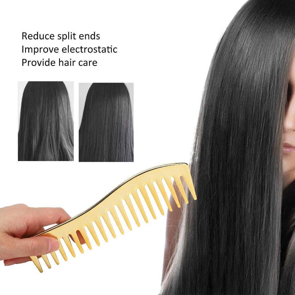 For Travel Use No Handle Wide Tooth Comb Plastic Gold Color Detangling Comb Professional Large Size Shampoo Comb Home Use