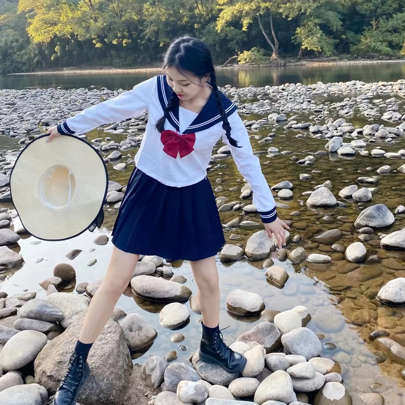 Falda de uniforme escolar japonesa, traje de marinero JK, Falda plisada de Anime, Tops de uniforme escolar para niñas