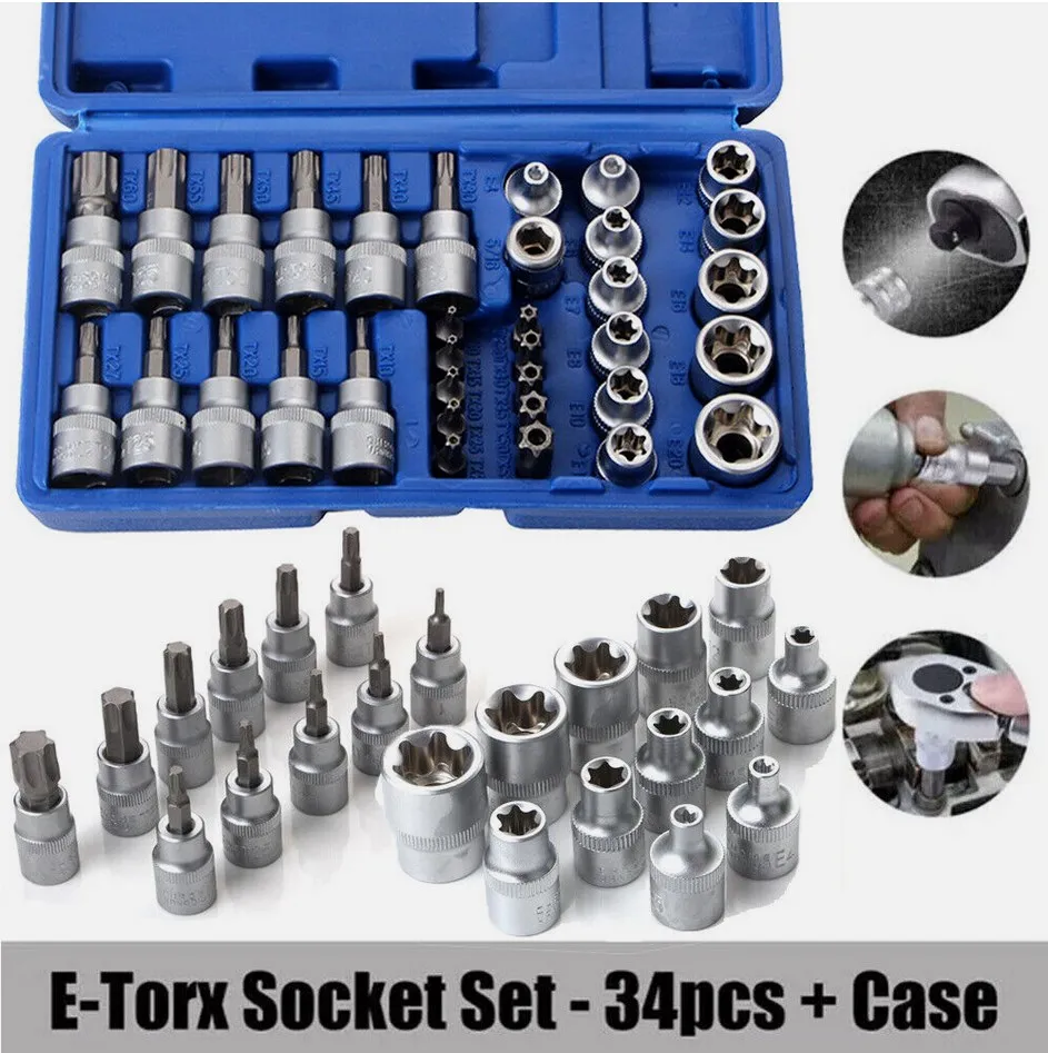 34Pcs Torx Socket Set Female E Torx Socket Set 1/4