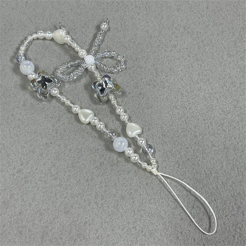 Koreanische Nette Klare Schmetterling Bogen Perle Perlen Perlen Telefon Kette Für iPhone Kamera Hängen Seil Anti-Verloren Lanyard Hängen schmuck