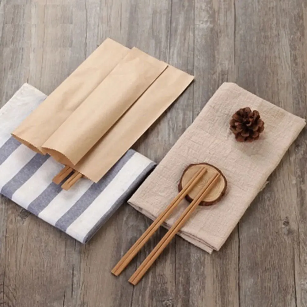 

200pcs Paper Chopsticks Storage Bags Disposable Brown Eco-Friendly Travel Picnic Bbq Lightweight Organizer Holders