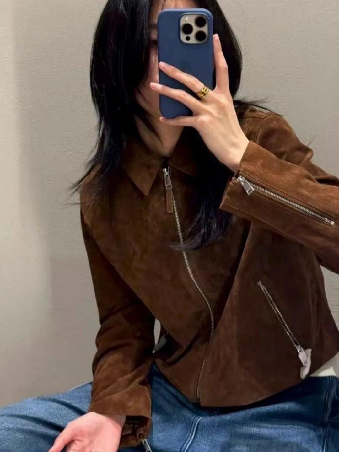 Autunno 2025 Nuovo Retro Sle Cappotto da donna in pura pelle Jaet con colletto con cerniera Cappotto in fibra di poliestere con vestibilità comoda