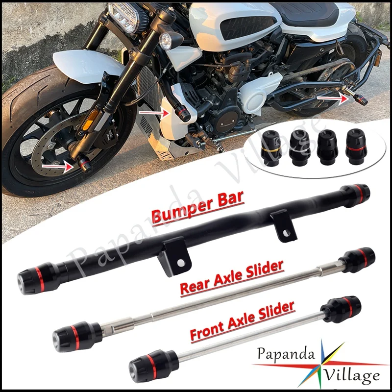 

2023 New Motorcycle Wheel Axle Fork Slider Protector & Flat-Out Crash Bumper Bar For Harley Sportster S RH1250S RH 1250S 2021-UP