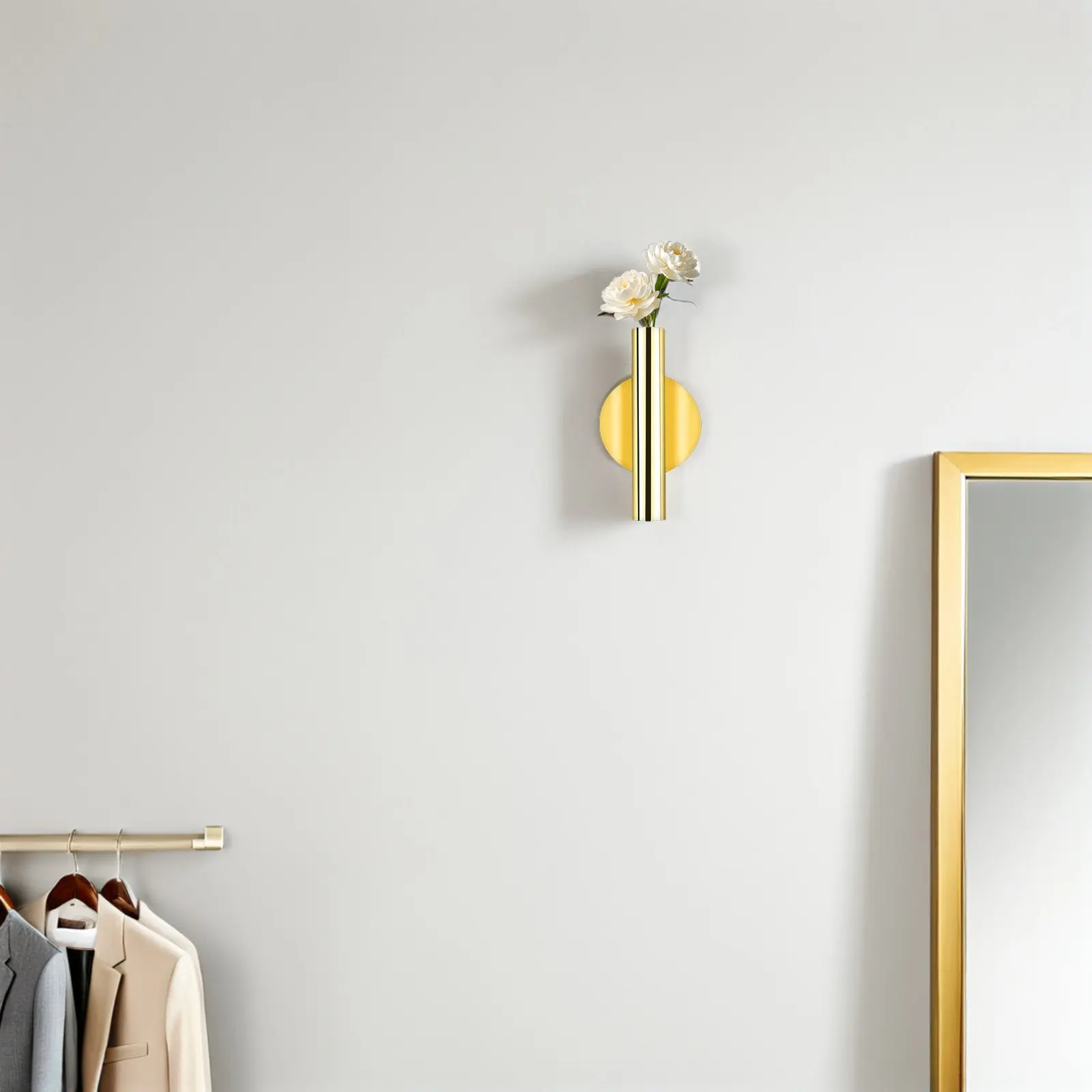 Wall Mounted Flower Vase Nordic Minimalist Metal Tube Planter Gold Modern Vertical Dried Faux Flower Holder for Bedroom Living