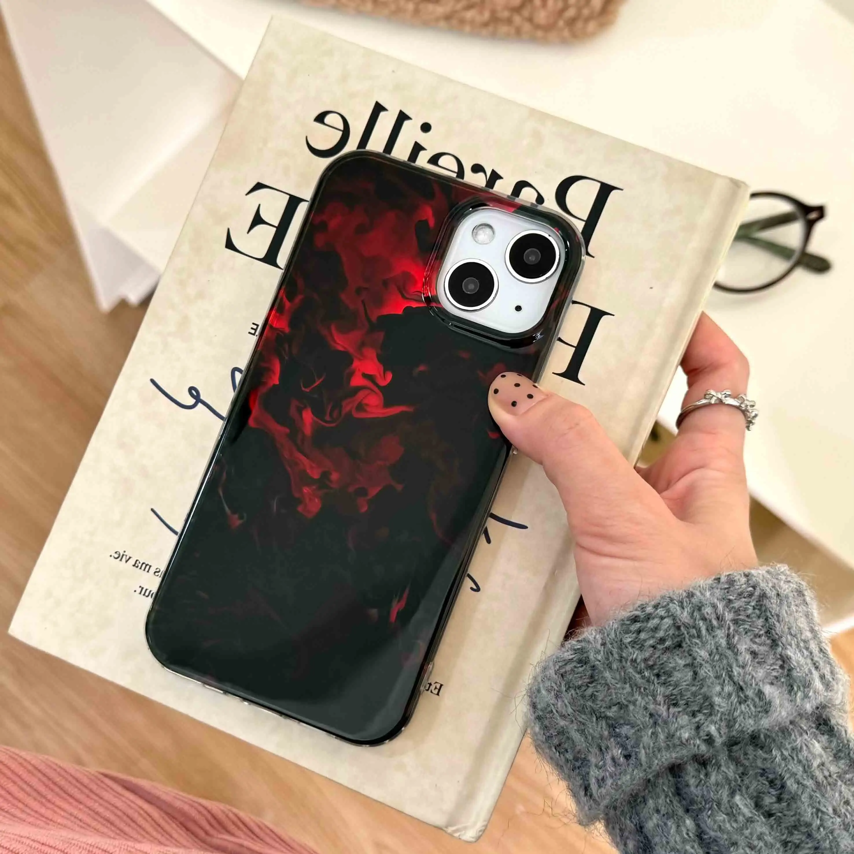 Simple Autume Winter Red Motting Phone Case For Iphone 15ProMax 14Pro 16 13 14 15 Pro Max 16Pro 13ProMax Vintage Fundas Cover