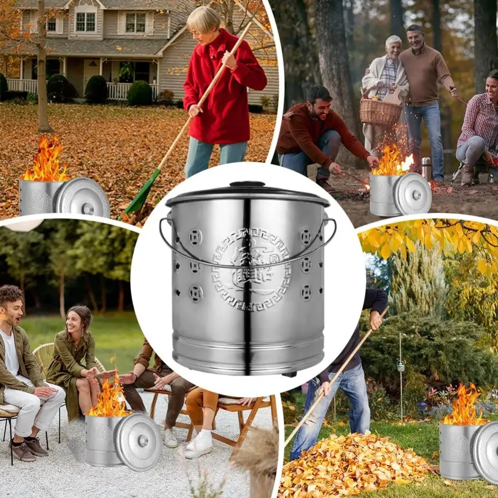 304 Stainless Steel Burning Fire Bucket Fireplace Bucket Traditional Paper Money Burn Barrel Treasure Bowl For Outdoor & Indoor