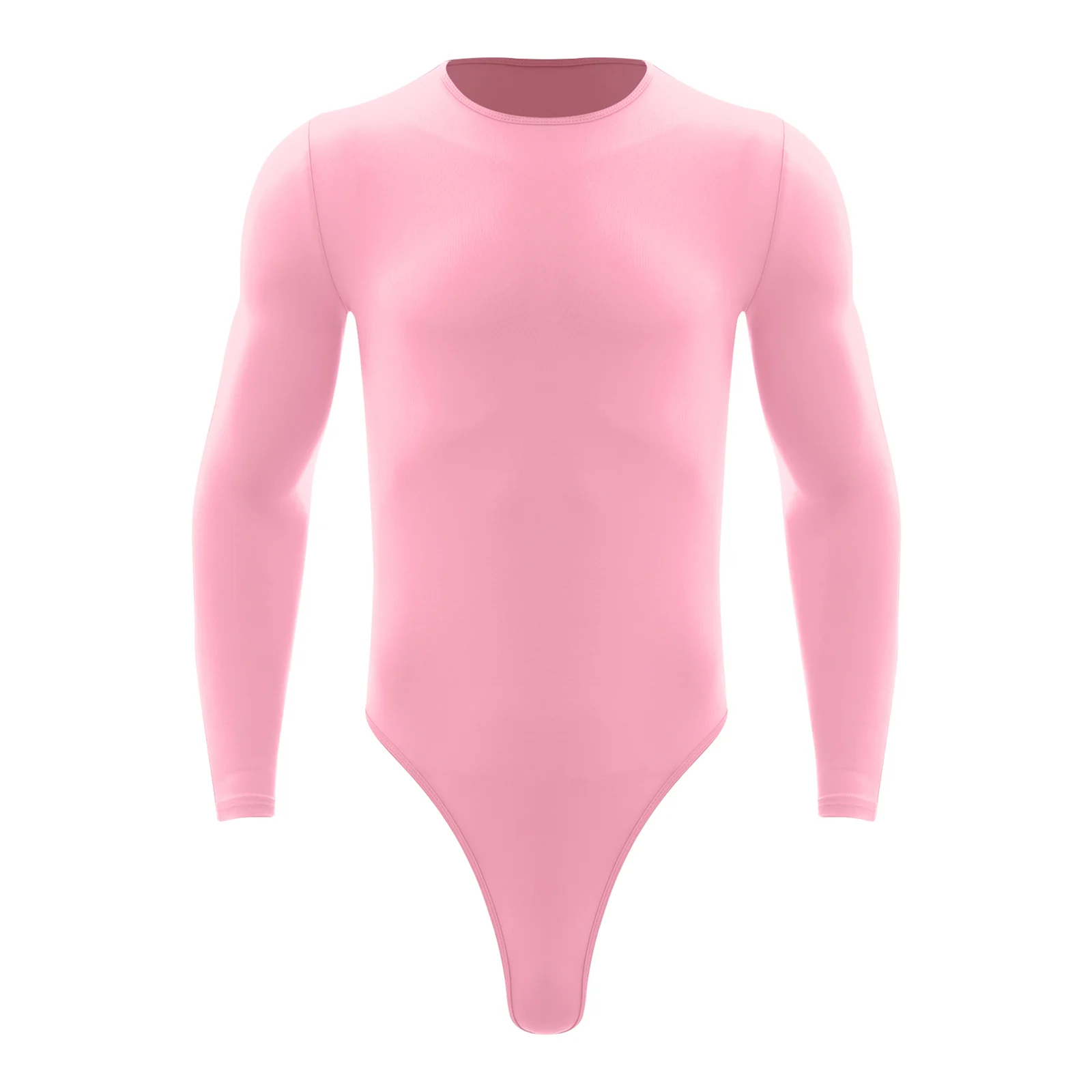 Men Ballet Leotard Round Neck One Piece Long Sleeve Press Buttons Gymnastics Bodysuit Gym Skating Fitness Workout Jumpsuit