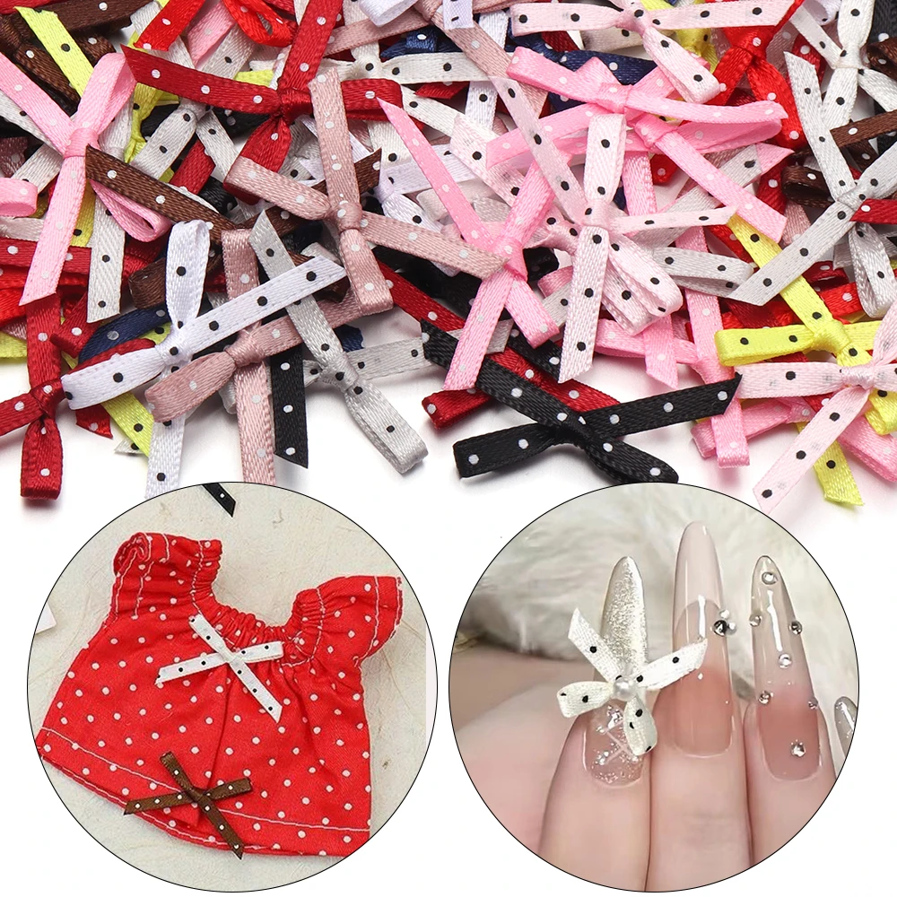 50/100Pcs Polka Dot Mini Satin Ribbons Flowers Bows Ties For DIY Craft Scrapbooking Accessories Pets Hair Clothes Decoration