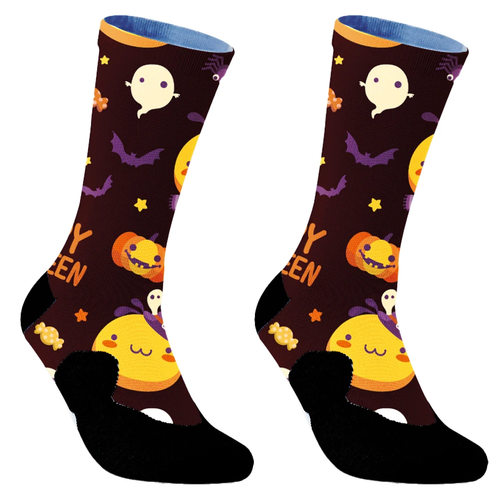 Funny Autumn Winter Festive Gift Socks for Male Cartoon Witch Pumpkin Tube Socks Halloween Men's Socks Large Size Cotton