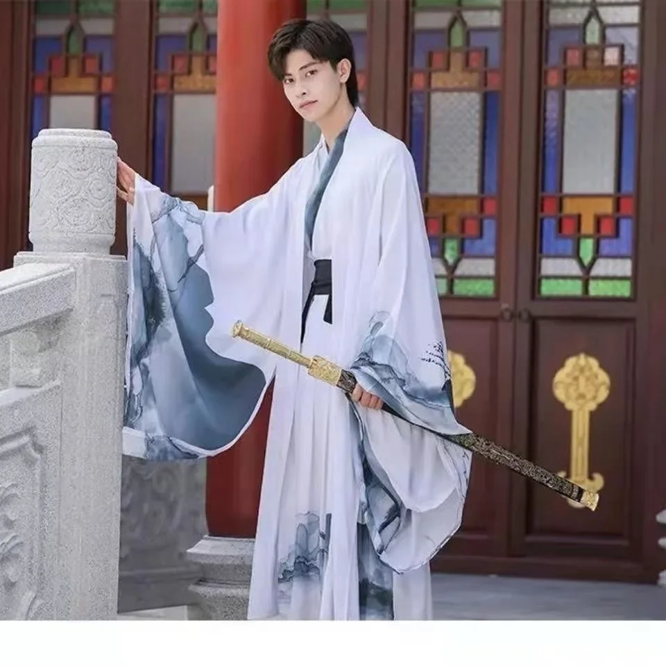 Hanfu disfraz de espíritu de hadas para hombre, camisa de manga grande de estilo antiguo para niño, estudiante caballeroso, estilo de primavera y verano