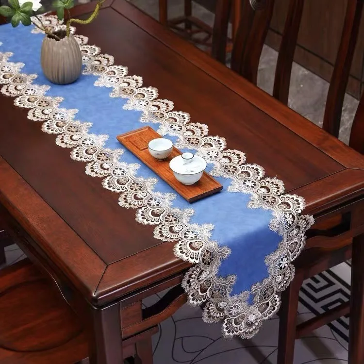 Lace table runner American luxury waterproof and oil-proof pu dining table shoe cabinet strip tablecloth table runner