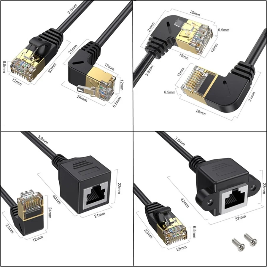 90 Degree Angle CAT8 8Pin RJ45 40Gbps 2000MHz Ethernet Network Extension Cable Male To Female For Laptop PC Router Computer Cord