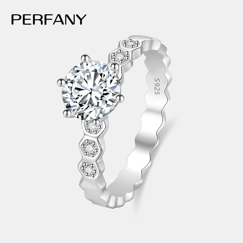 

PERFANY 0.5/1CT Moissanite Ring for Women S925 Pure Silver Honeycomb Design Certified Diamond Wedding Band Luxury Jewelry