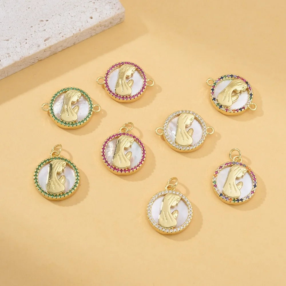 

2 Pcs Micro Inlay Zircon Virgin Mary Pendant DIY Jewelry Accessories Bracelet Necklace Making Connector Brass Plated Round Charm