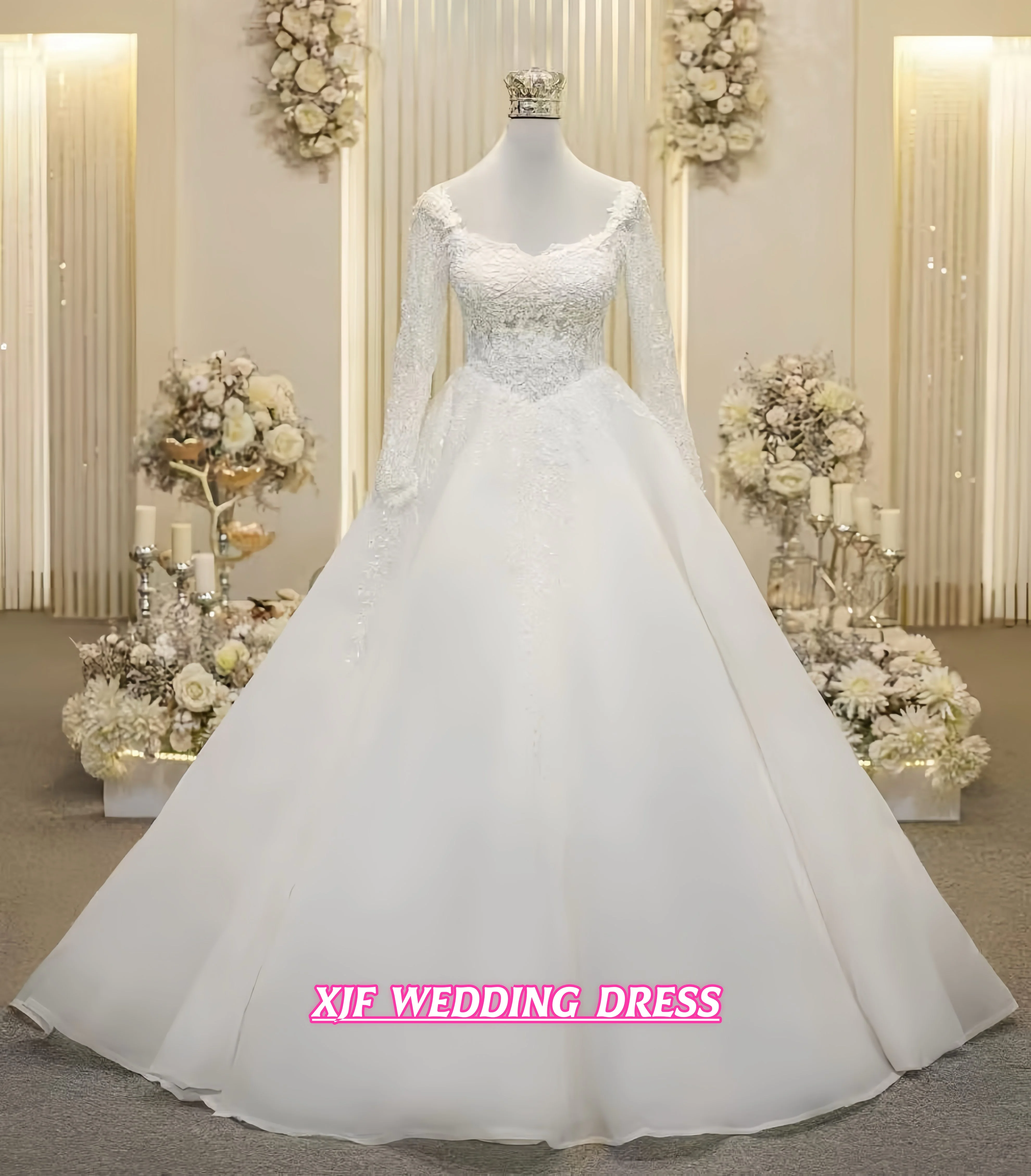 

Свадебные платья на заказ с вырезом на груди и длинными рукавами. Пышное свадебное платье - великолепное свадебное платье. Свадебные платья