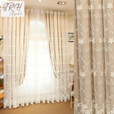 

Small Fresh Flower Gauze Color Cloth Double-layer Blackout Curtains for Living Room Bedroom Window Light and Thin Set Custom New