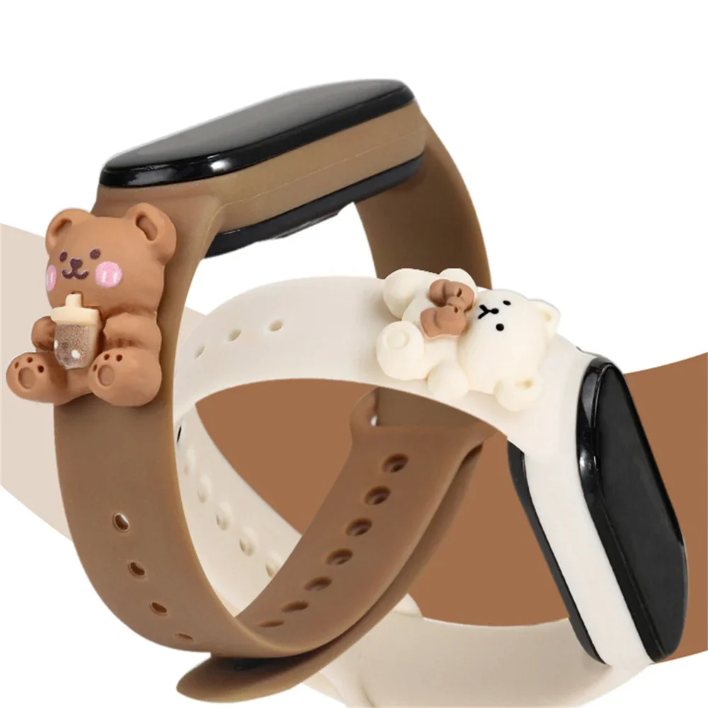 Cute 3D Bear Silicone Strap For Xiaomi Mi Band 6 5 4 3 Bracelet Sports Cat\'s paw Watch Wristband For Miband 7 Belt Correa Strap