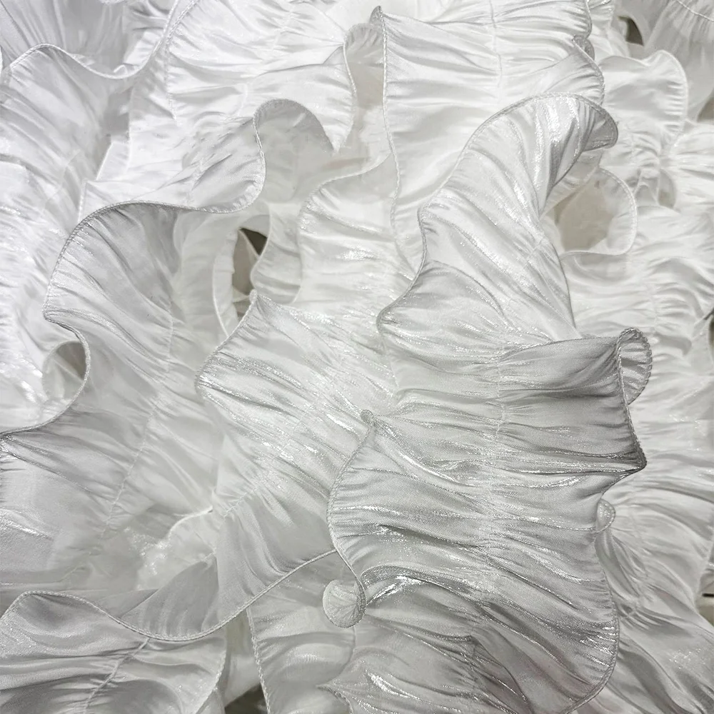 3D Pleated Elastic Lace Trim Ruffle Ribbon for Girl Wedding Dress Collar DIY Sewing Supplies Patchwork Material Handcraft Fabric