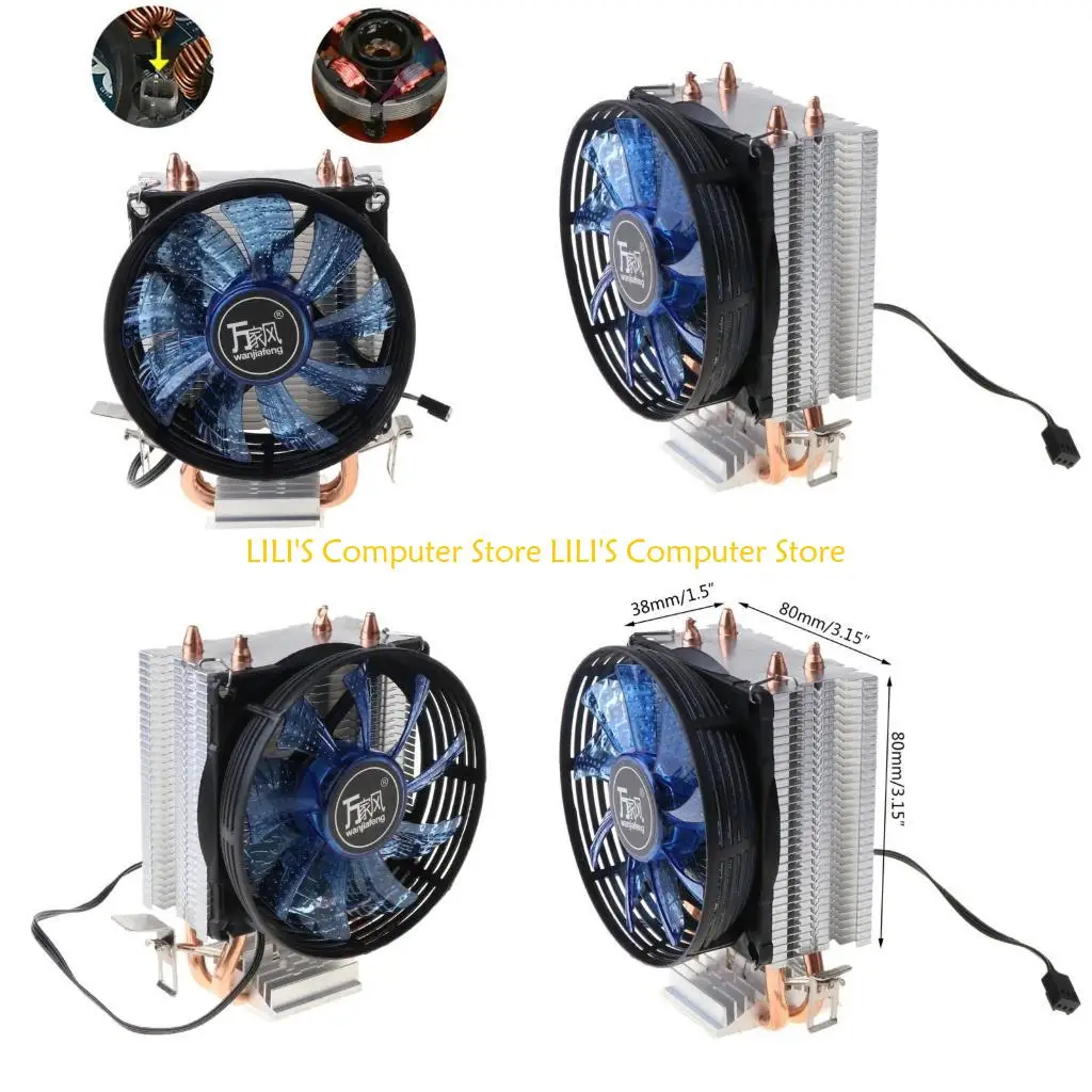 

A52B CPU 2 Copper Heat-pipes Fan with Blue Light Cooling System with PWM Fans