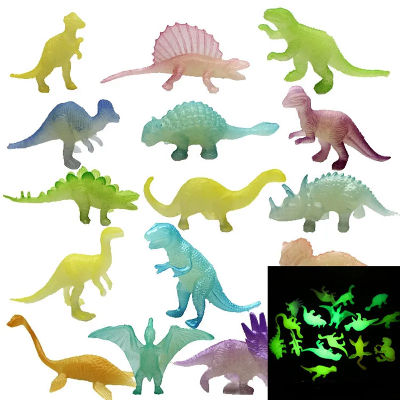 Mini dinosaurio luminoso con Tiranosaurio Rex, figuras de acción de Triceratops, juguete fluorescente, 6 piezas