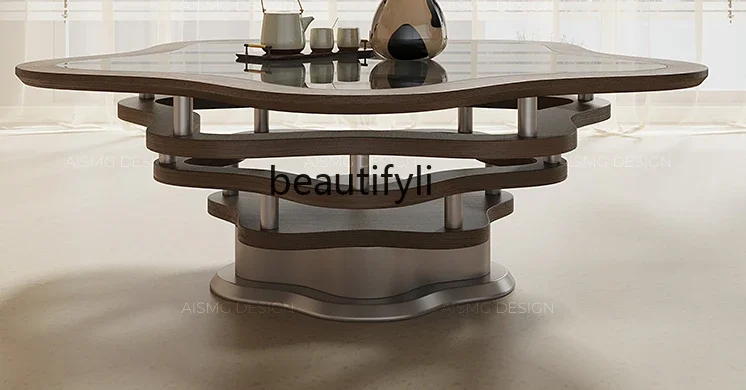 

Medieval style designer minimalist modern solid wood living room home high-end villa special-shaped coffee table