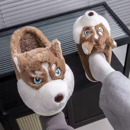 Plus Size 50 Indoor Fluffy Slippers For Women Men Winter Warm Shoes Cute Cartoon Dog Light Weight Couples Home Floor Slipper - Image 9