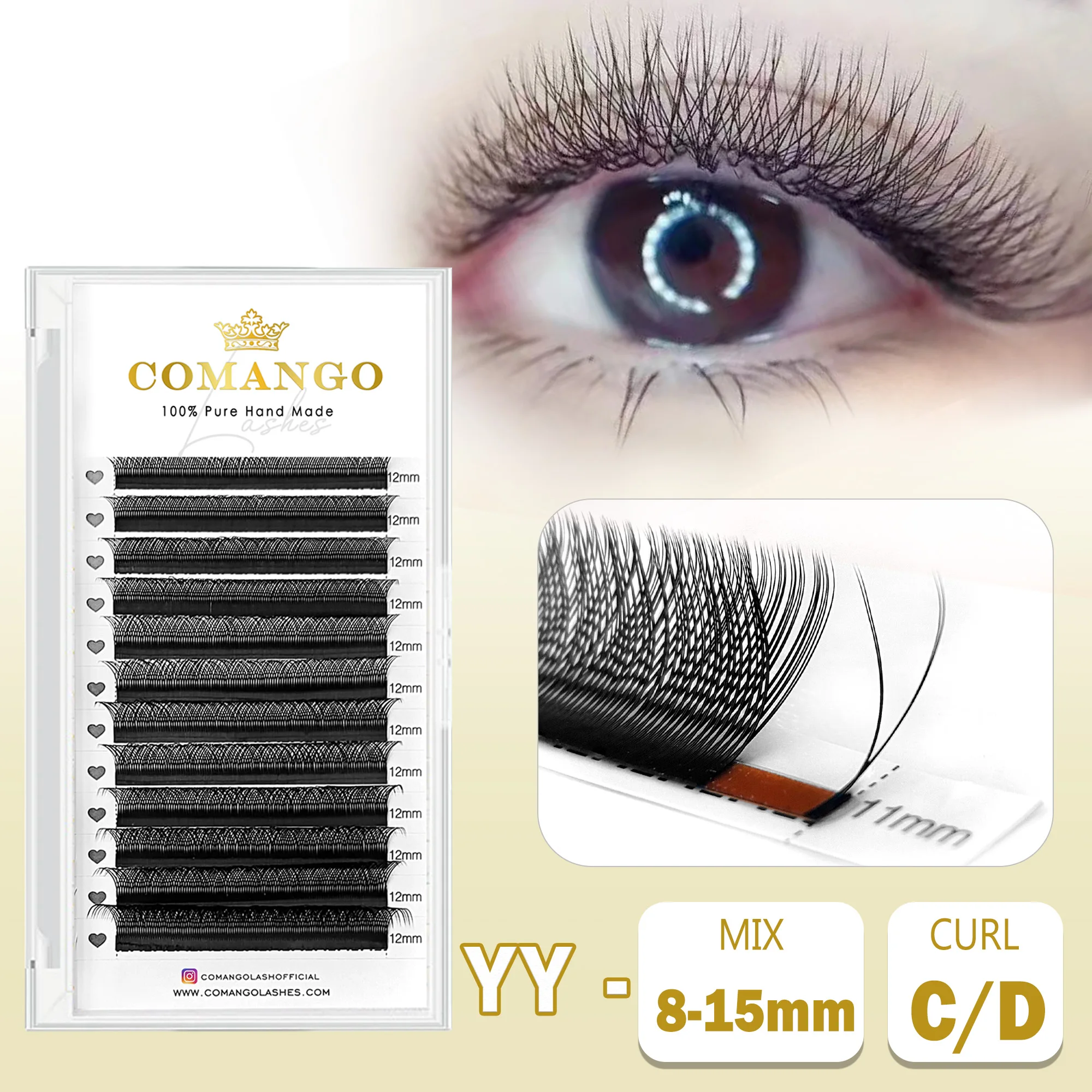 COMANGO Premium YY W Lashes Cluster Premade Volume Lashes Strip Natural Silk Eyelashes Blister 8-15 Mix Tray Fast Shipping