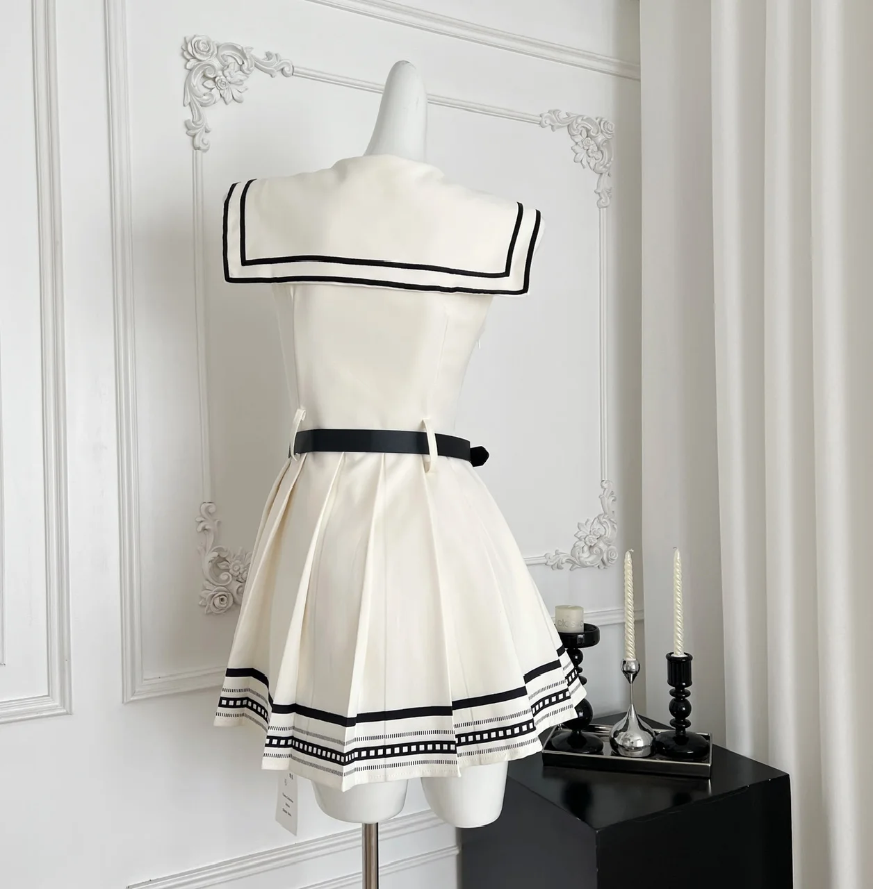 Summer Japanese Navy Preppy Style Designed Short Dress Women Waist-cinched Sleeveless Shirt Pleated Skirt Party Dress Cute Sweet