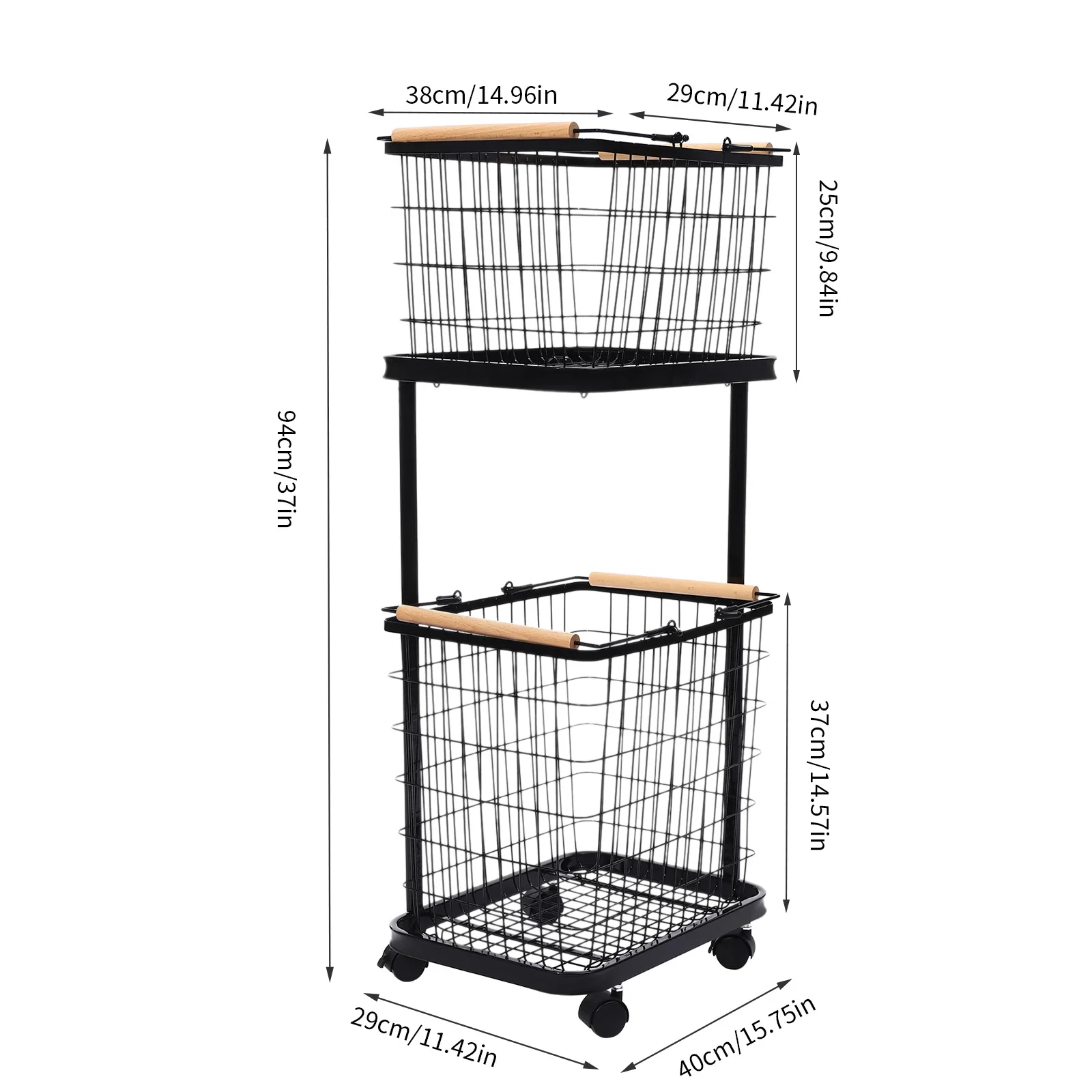 2 Tier Laundry Basket with Wheels, Rolling Laundry Hamper with Removable Baskets, Classic Home Kitchen Storage Baskets