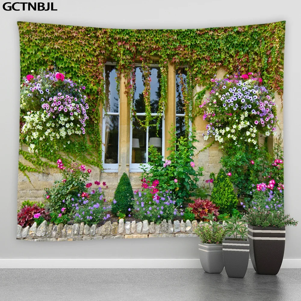 Landscape Wall Hanging Tapestry Ltaly Rural Small Town Street Flower Plant Retro Style Background Decor Hippie Bedroom Blanket