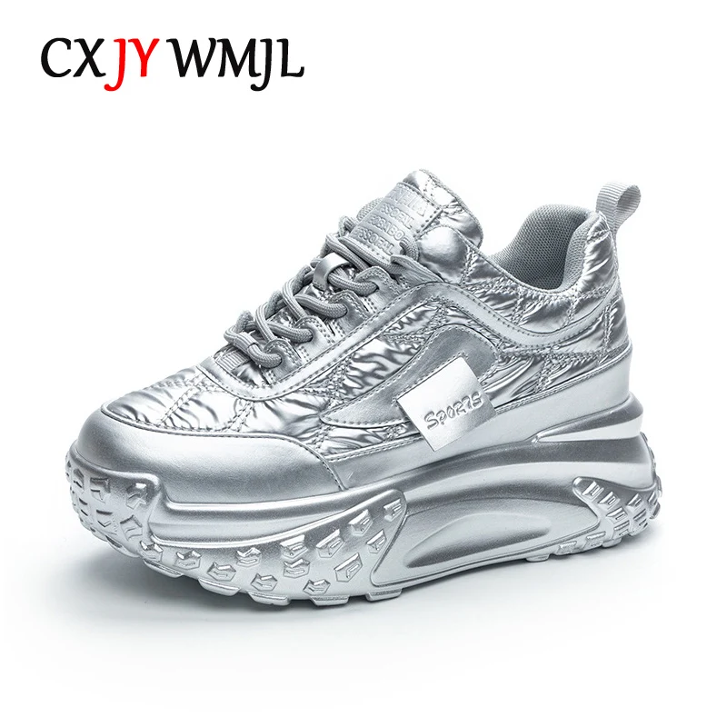 

CXJYWMJL Genuine Leather Women Platform Sneakers Spring Wedgies Casual Vulcanized Shoes Ladies Thick Bottom Retro Sneakers White