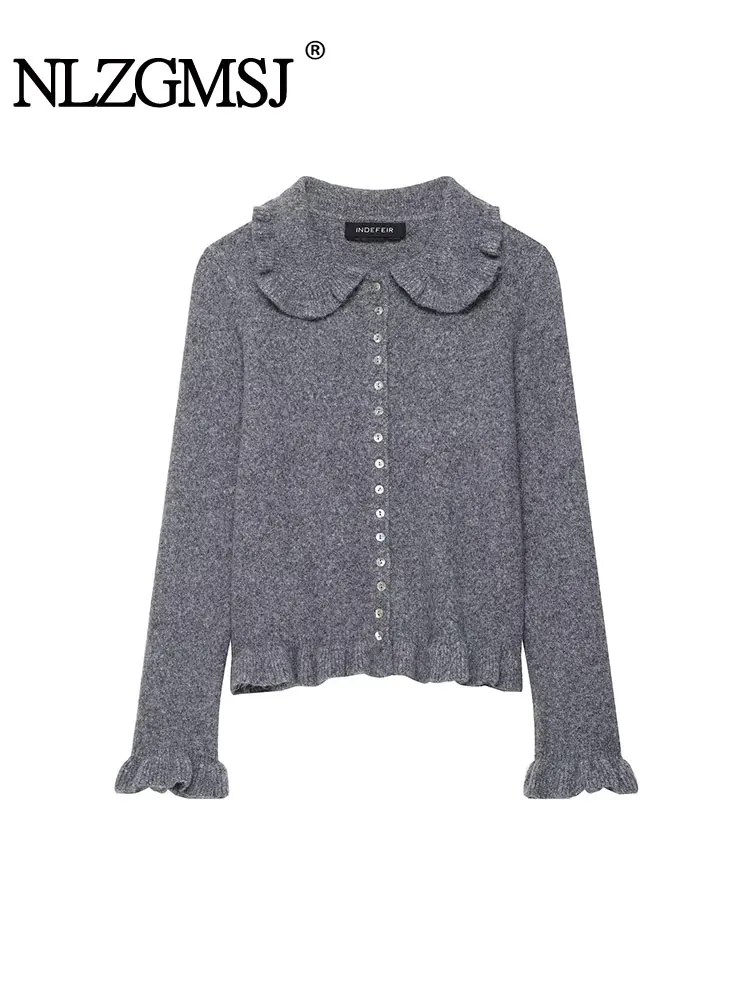 

NLZGMSJ Casual Stacked Decoration Women Knitwear Fashion Autumn Sweater Long Sleeve Single Button Streetwear Cardigan