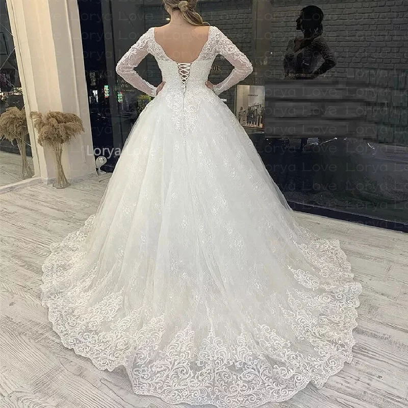 Dubai Lace 2022 abiti da sposa maniche lunghe bianco avorio abiti da sposa donna Plus Size modesto marocco abiti da sposa 2023