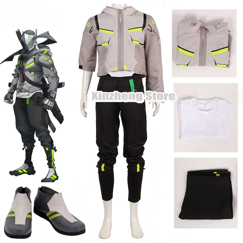 

Game Overwatch Genji Cosplay Costume Genji Shoes Men Jacket T-shirt Pants Uniform Halloween Carnival Party Roleplay Costume Suit